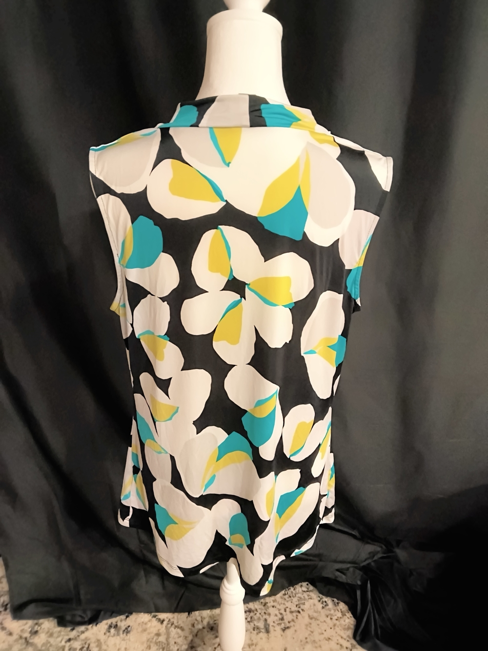 Worthington Black, White, Teal & Yellow Cowl Neck Sleeveless Top - Picture 3 of 5